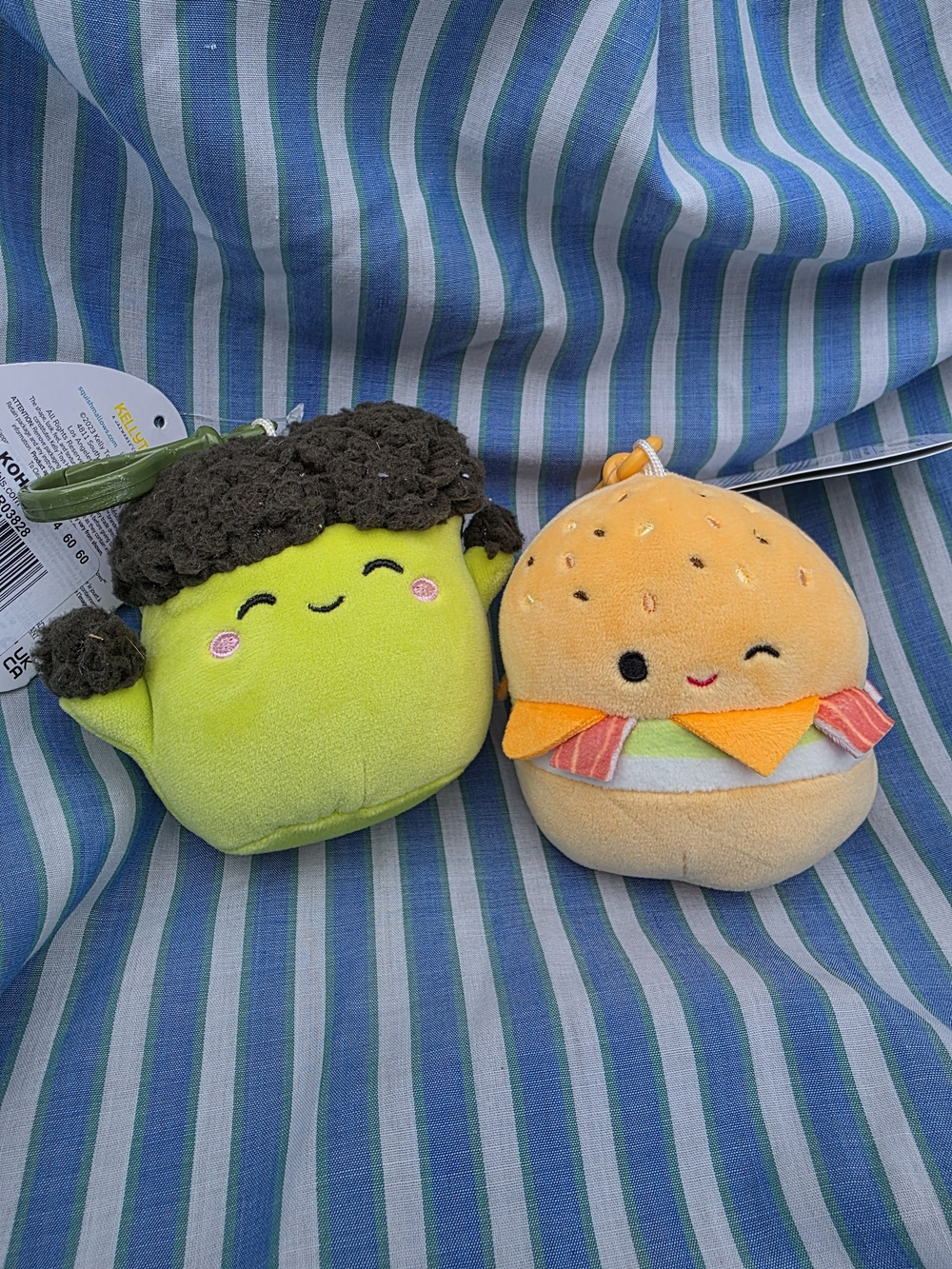 Green Broccoli & Orange CheeseBurger Plush Keychain Set Squishmellow Clips